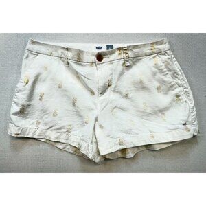 Old Navy Womens Pineapple Print Linen Blend Shorts Size 6 White & Gold